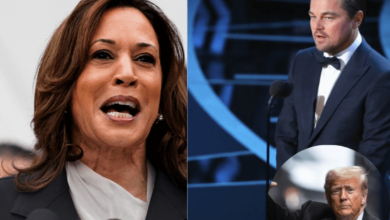 leonardo dicaprio endorses kamala harris criticises trump for ignoring climate change