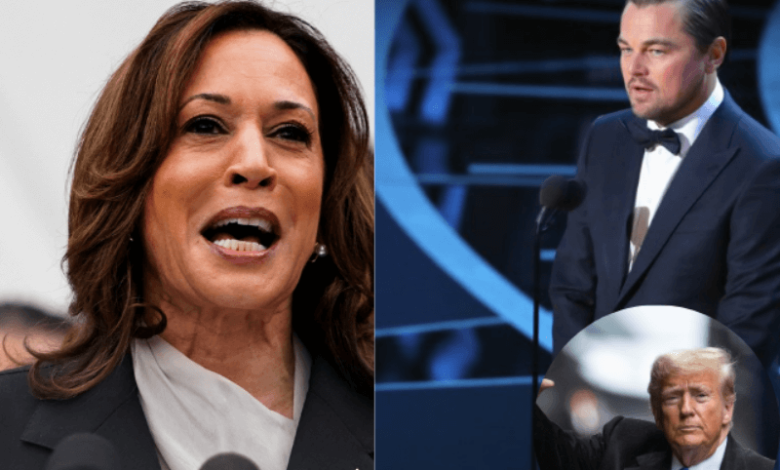 leonardo dicaprio endorses kamala harris criticises trump for ignoring climate change