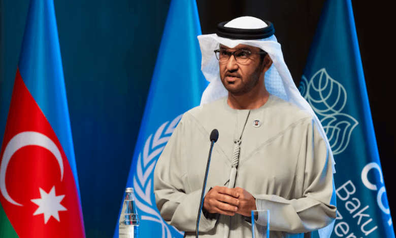 cop28 president sultan al jaber stresses the need for action as cop29 baku begins