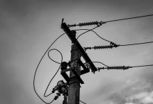 Hyderabad Summer Electricity Demand Power lines against a cloudy sky