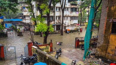 A split scene showing heavy mons Mumbai Rains and Water Cuts: Will Low Lake Levels Affect Supply