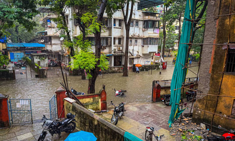 A split scene showing heavy mons Mumbai Rains and Water Cuts: Will Low Lake Levels Affect Supply